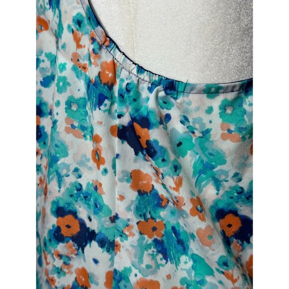 Lauren Conrad Floral Print Sleeveless Top Strappy Back Geometric Neckline Blue - Picture 5 of 8
